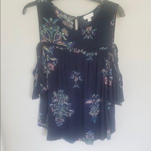 Navy cold shoulder blouse